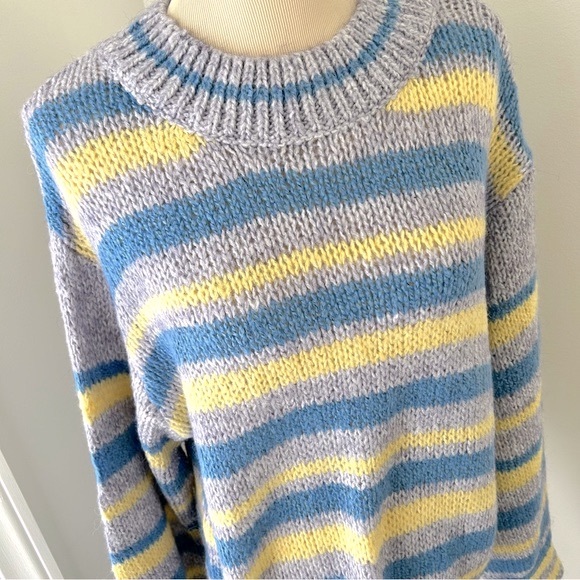 🌸NWT Multi Color Block Mix Striped Balloon Sleeve Cozy Knit Sweater - Picture 5 of 11